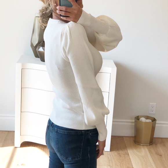 DENMARK White Puff Sleeve Fitted Ribbed Sweater - Picture 5 of 10
